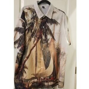 Vintage - Men's Unbranded Casual Shirt W/Sailboats & Palm Trees Collared Sz XXL